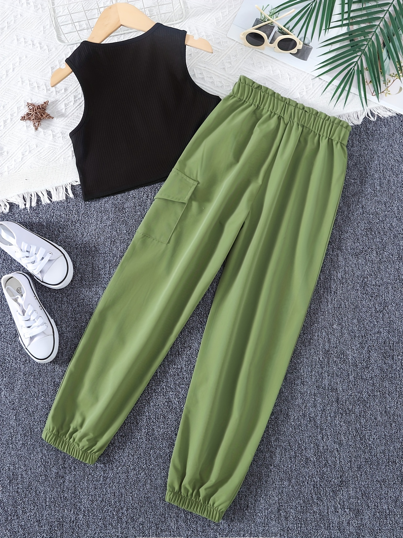 Girls Sleeveless Tank Top & Cargo Pants Set Kids Summer Clothes