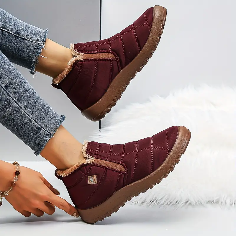 womens solid color snow boots slip on round toe velvet warm fluffy non slip waterproof soft boots outdoor sporty shoes 8