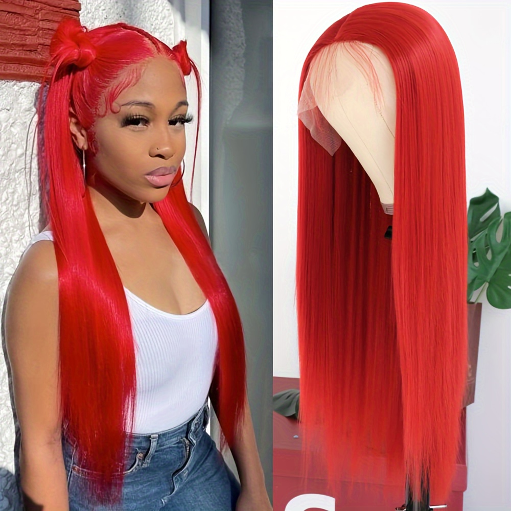 Hot Red Straight 13x4 Lace Front Wig Brazilian Red Lace - Temu