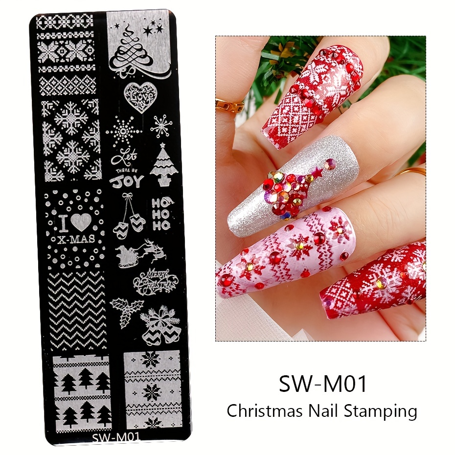 Christmas Nail Stamping Plates Xmas Snowflake Elk Santa Claus Gifts Theme  Pattern Nail Art Image Plates Stencil Tools LESUM01-06