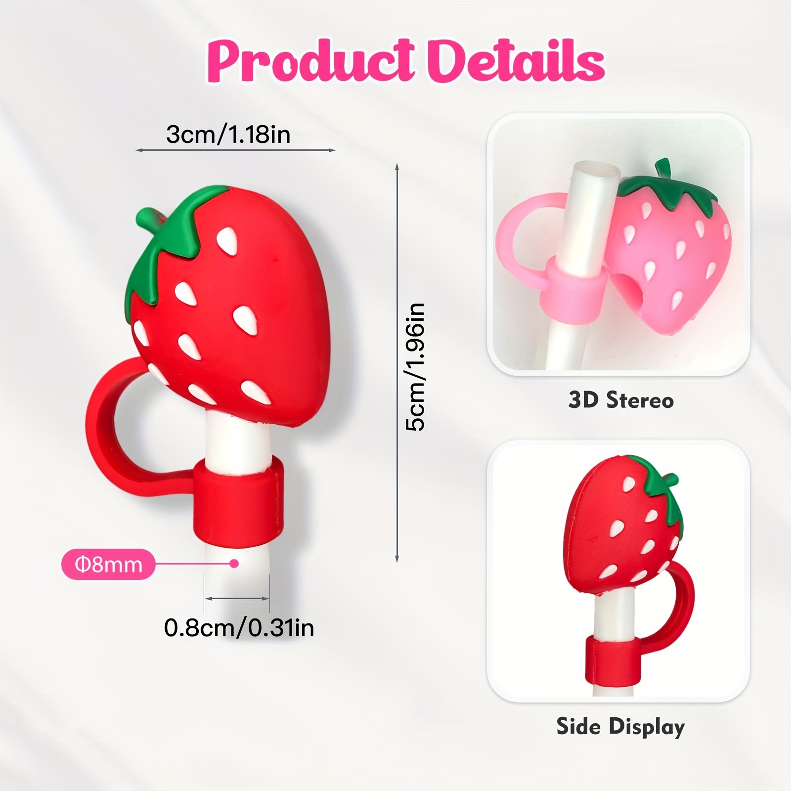 Red Strawberry silicone straw topper