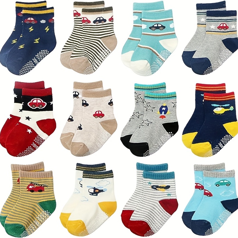 12 pares de calcetines para niños pequeños, calcetines de agarre para  niños, calcetines de algodón antideslizantes, calcetines de bebé para  bebés