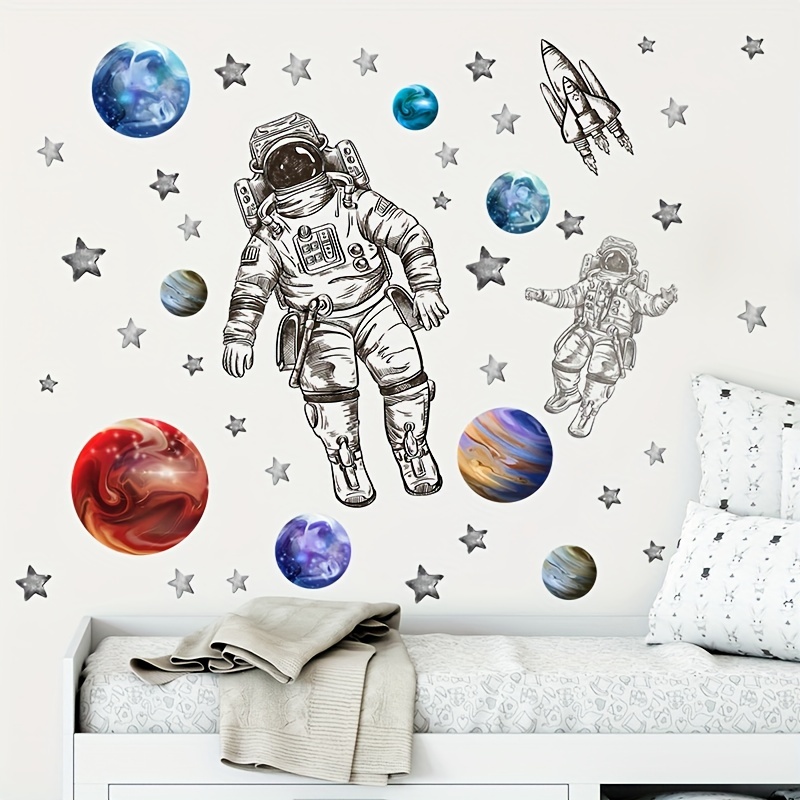 Stickers muraux Autocollants lumineux astronaute planète extraterrestre  étoiles