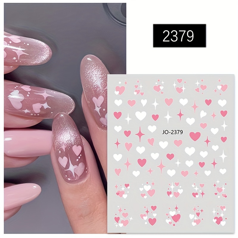  Heart Nail Stickers - 6 Sheets Hearts Nail Decals for