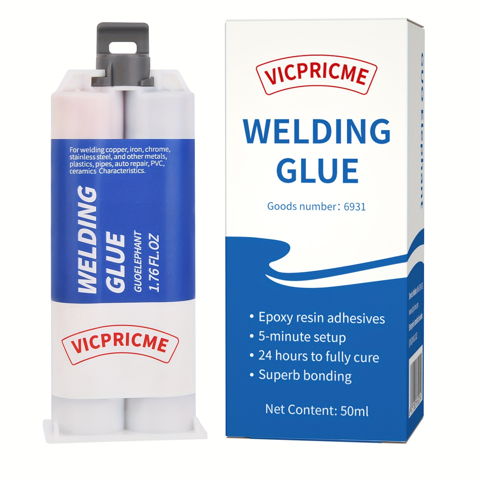 VICPRICME Metal Glue, 1.76 oz Metal Epoxy Glue, 2 Part Heavy Duty Cold Welding Glue for Metal to Metal, Plastic, Ceramic, Best Glue Auto Repair