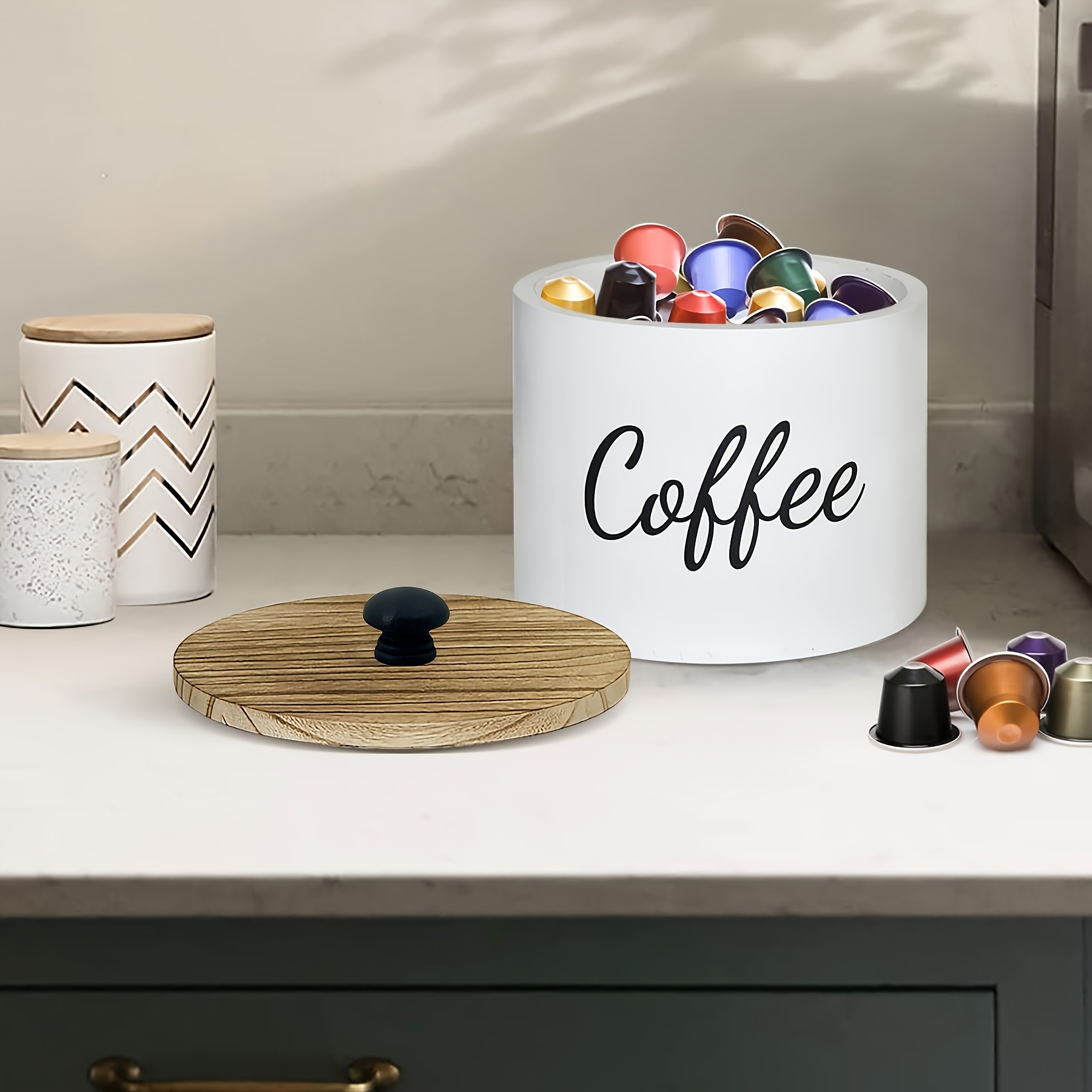 1pc Black Wood Coffee Pod Holder With Lid Coffee Station Organizer For  Counter Coffee Filter Holder Coffee Filter Storage Container Coffee Pod  Storage