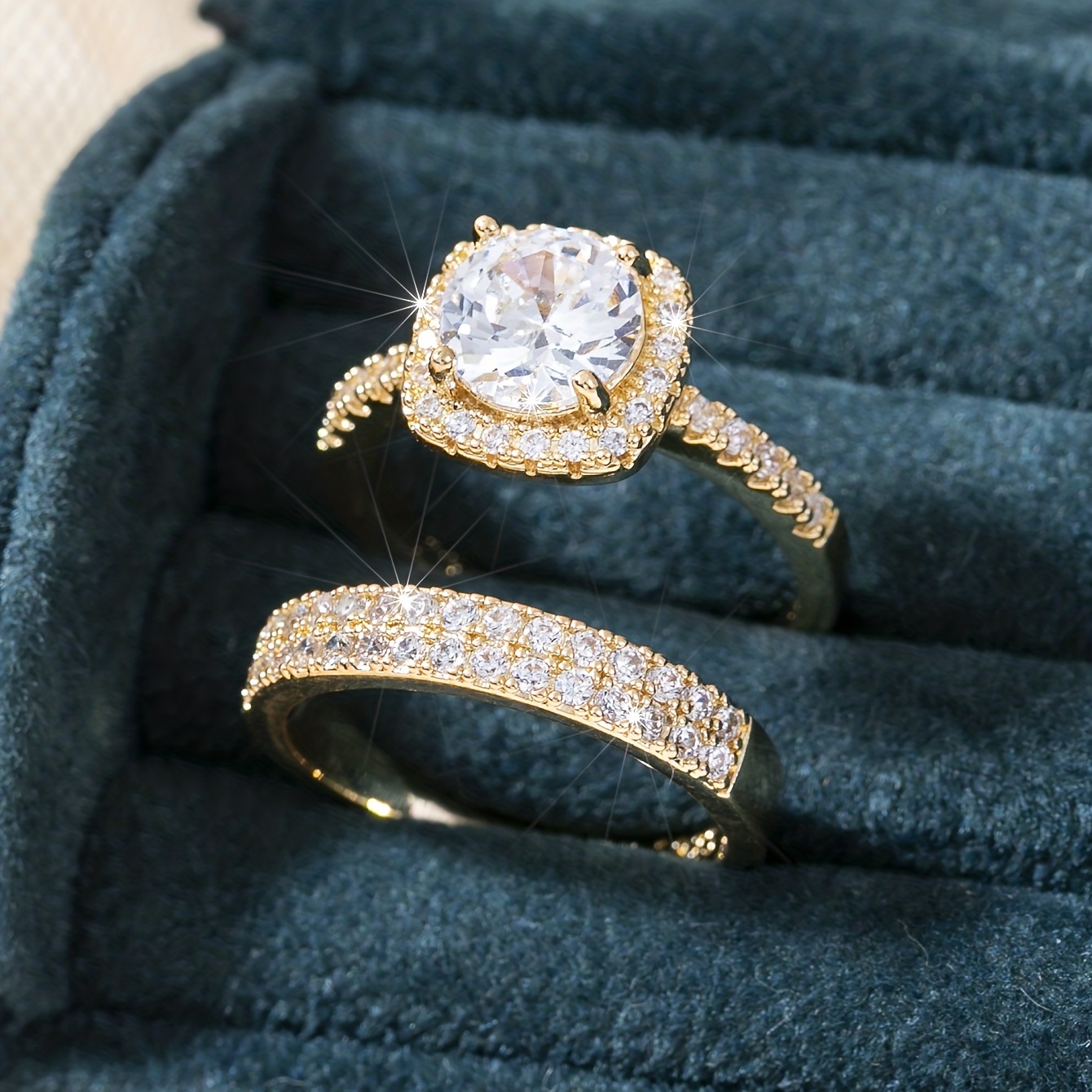 Stack Ring Inlaid Shiny Zirconia Halo Wedding Engagement - Temu