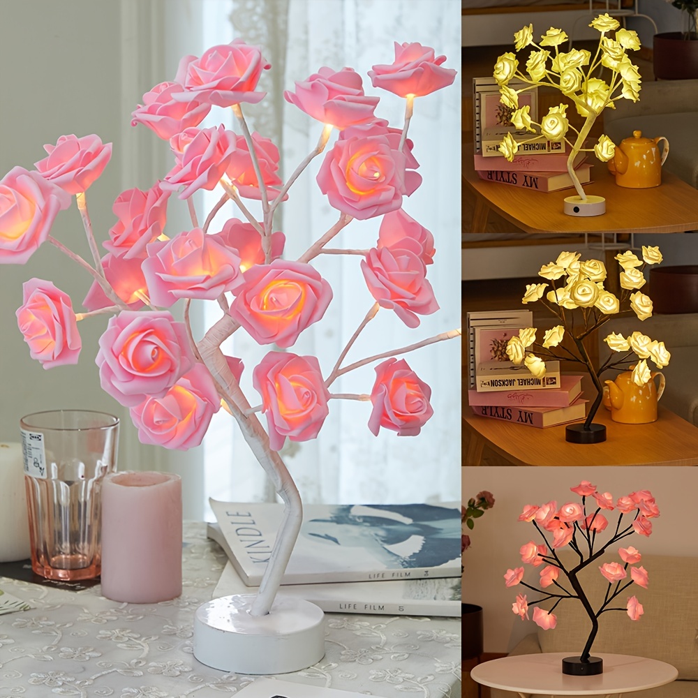 24 Led Rose Tree Lamp Colorful Table Lamp Artificial Flower Bonsai Tree  Night Lights Valentine's Day Gift Bedroom Wedding Decor - AliExpress