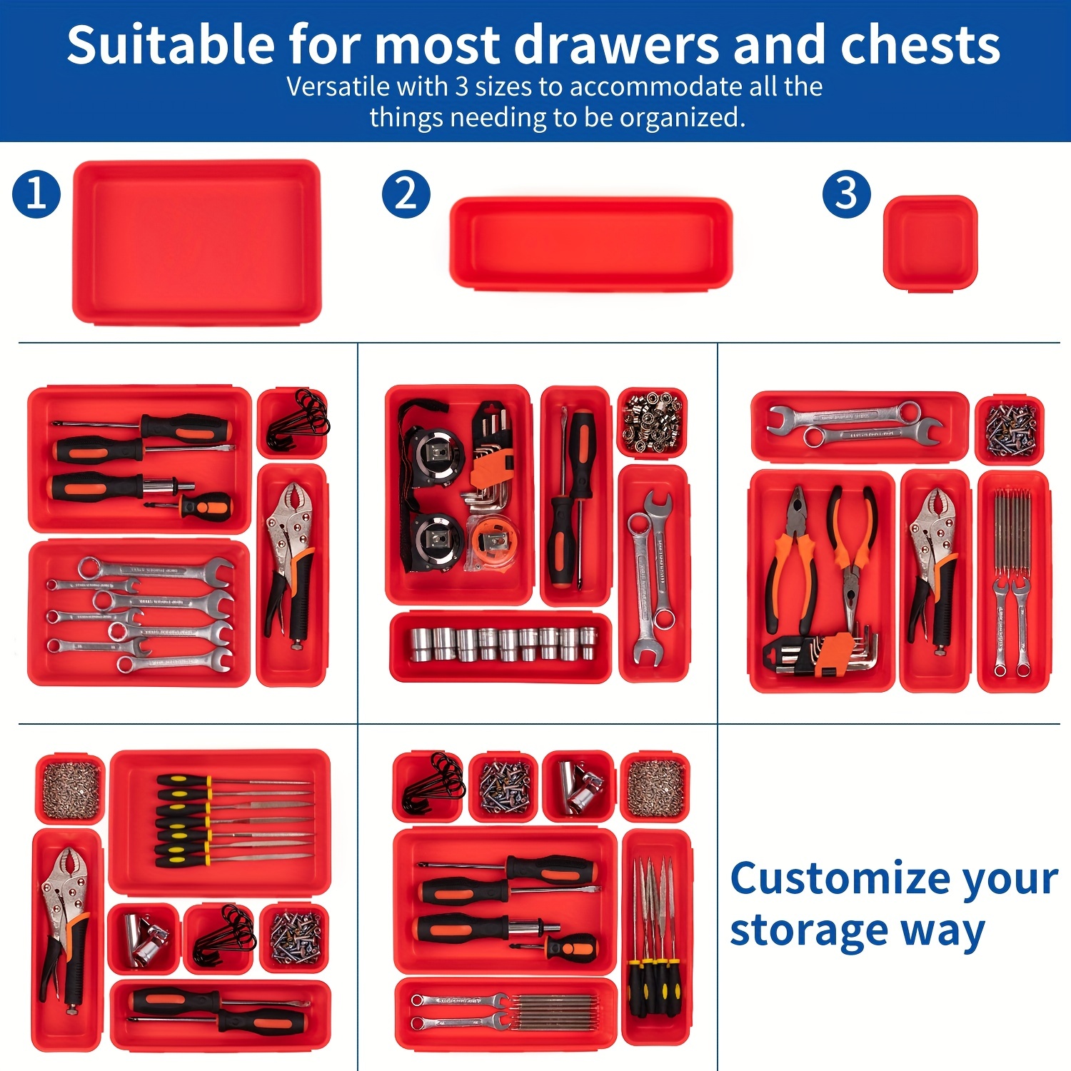 Ohhsun 32pcs Tool Box Organizer Tray Dividers Set, Toolbox Organizer, Desk Drawer Organizer, Rolling Tool Chest Cart Cabinet Workbench for Parts