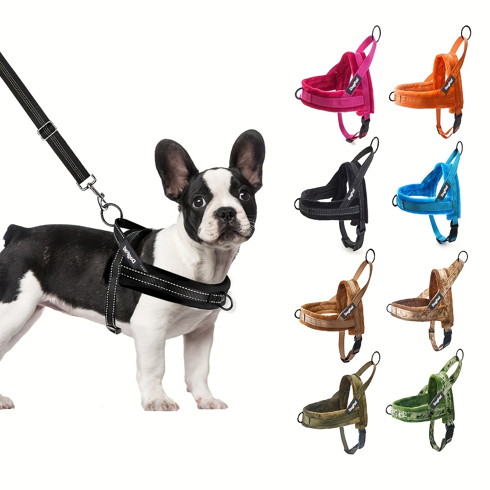 Reflective Small Dog Harness -English Bulldog- Easy Walk Dog  Harness- Small Secure Dog Harness-Adjustable Small Dog Harness (Beige, S) :  Pet Supplies