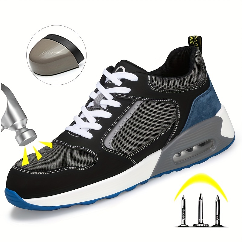 PLUS SIZE Men's Trendy Steel Toe Work Shoes, Comfy Non Slip Air Cushion Shoes For Men's Outdoor Activities