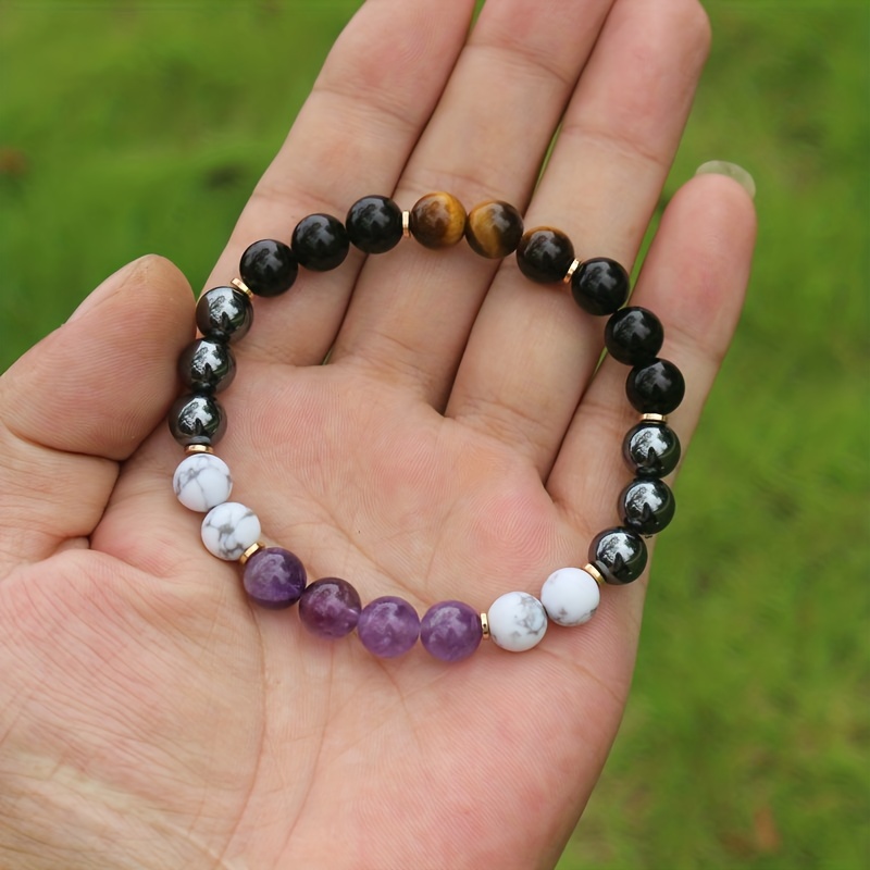 Natural Tiger Eye Stone Amethyst White Howlite Black Agate - Temu