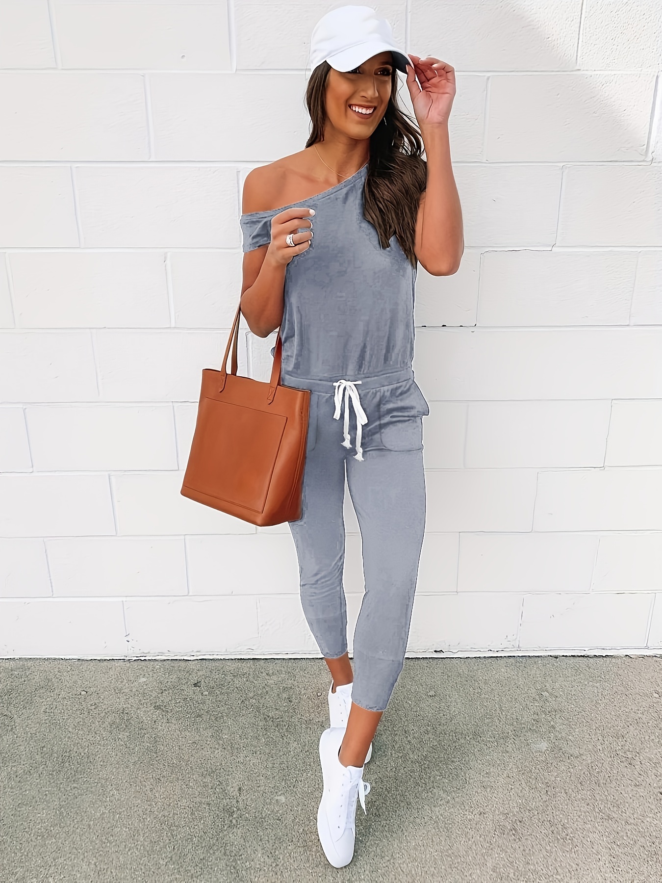 Sabrina Open Back Scoop Neck Jumpsuit in Marled Grey | Oh Polly