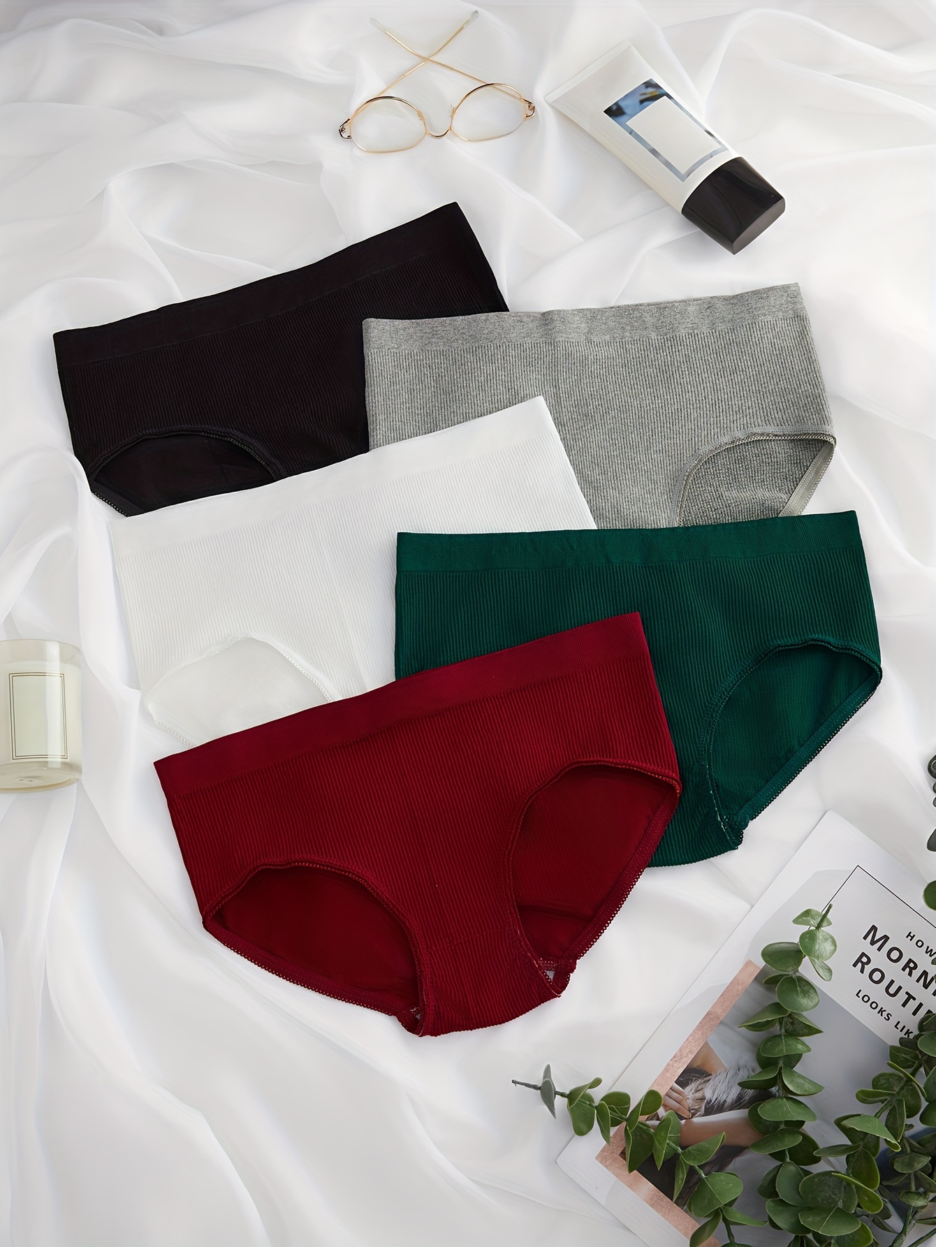 Solid Ribbed Briefs Comfy Seamless Panties Women's - Temu