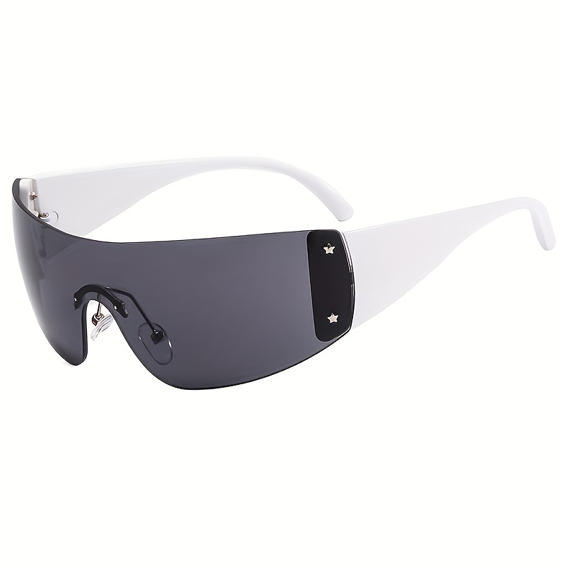 Y2K Rimless Sunglasses Solid Tinted Lens Stars Detail UV Blocking