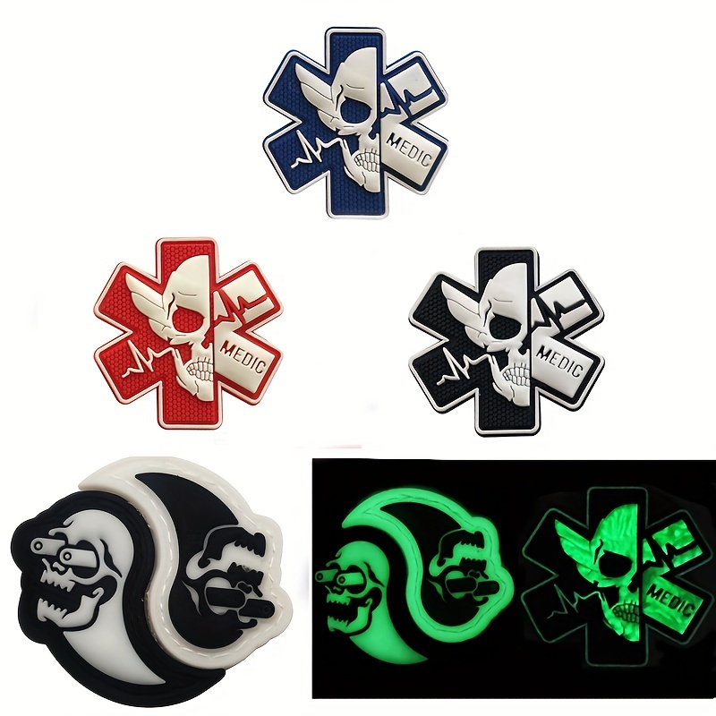 Glow in Dark Medic Cross First Aid Patches, EMS EMT Med Medical Rescue Tactica Military Morale Combat Armband Badges with Hook and Loop Fastener