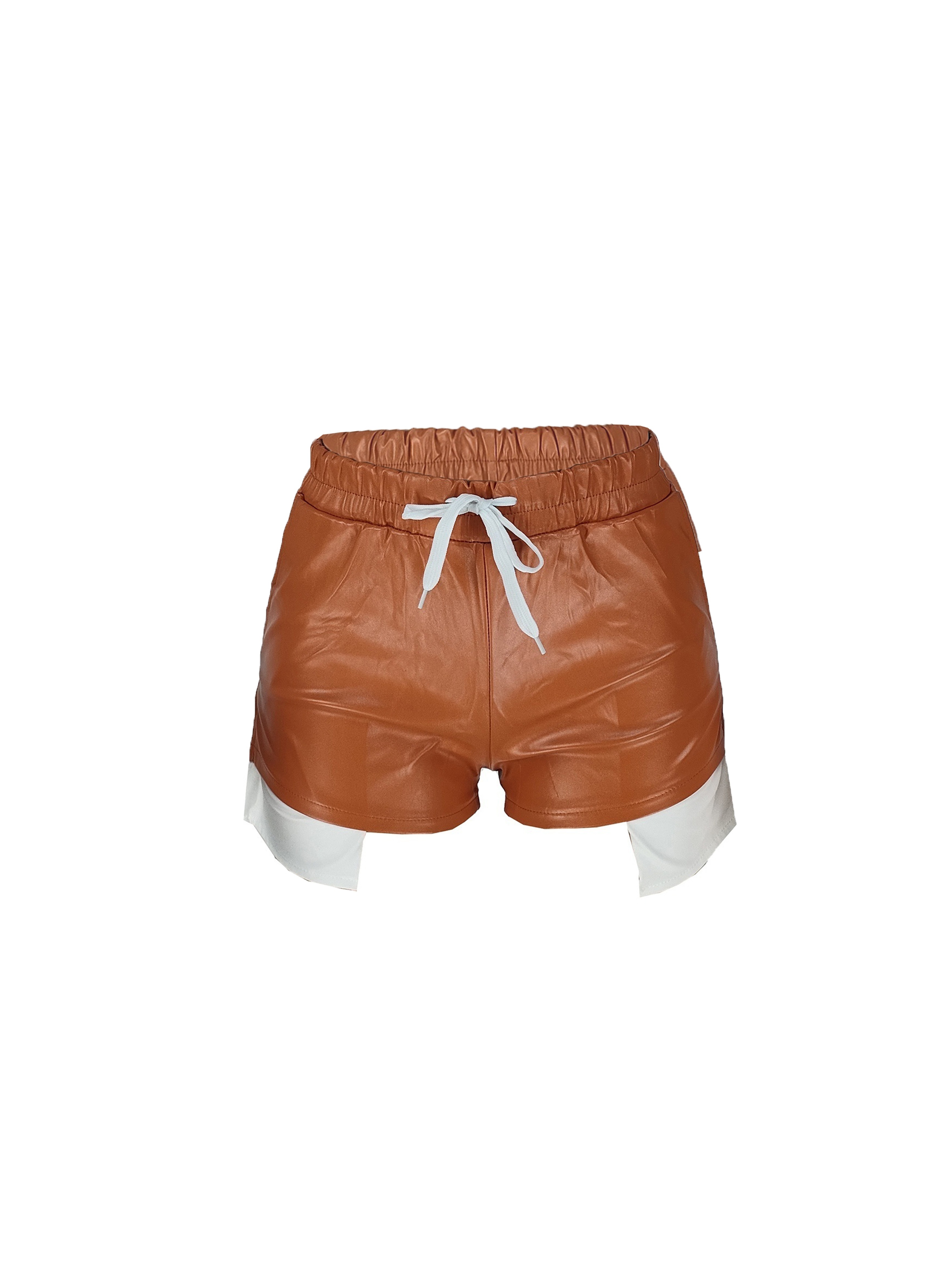 Faux Leather Split Shorts Casual Drawstring Waist Hot Shorts