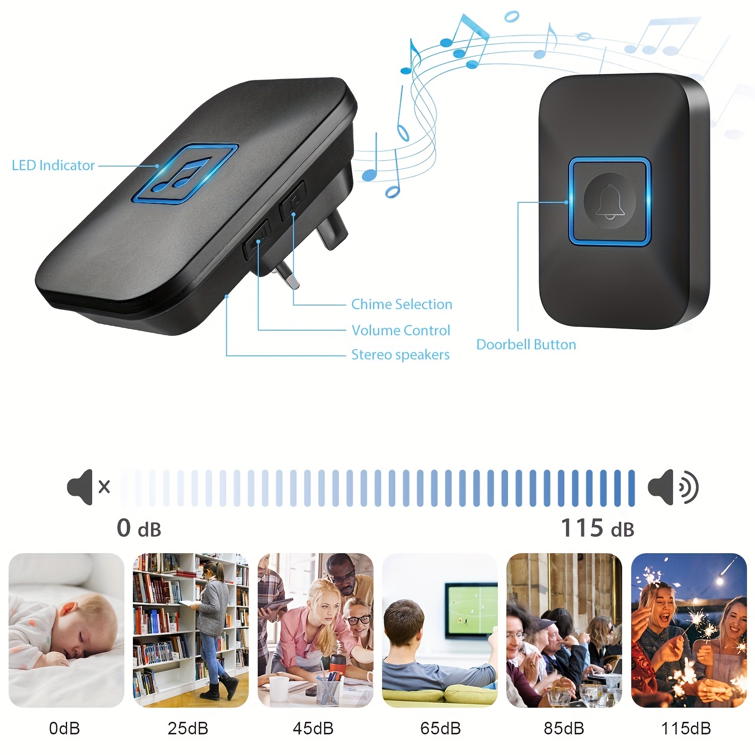 Doorbell Wireless, Wall Plug-in Cordless Door Bell With 58 Chimes