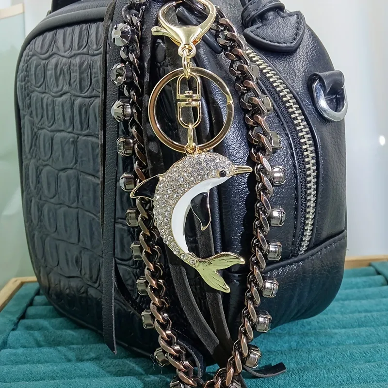 Rhinestones Decor Dolphin Charm Keychain, Cute Sparkling Charm Keyring Key Holder, Bag Pendant Ornaments for Men and Women,$2.49,Temu