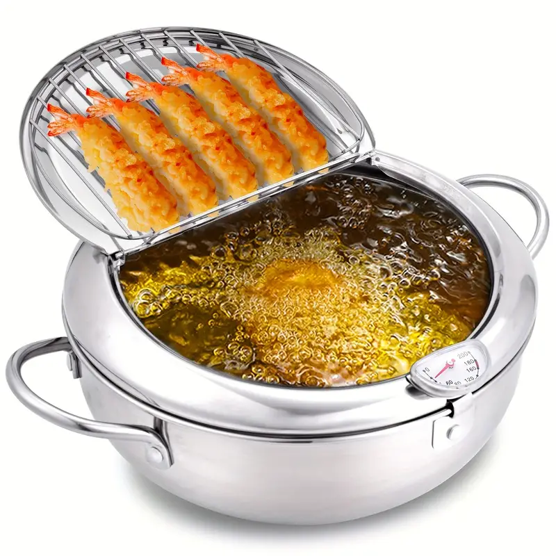 Deep Fryer Pot With Thermometer, Stainless Steel Japanese Style