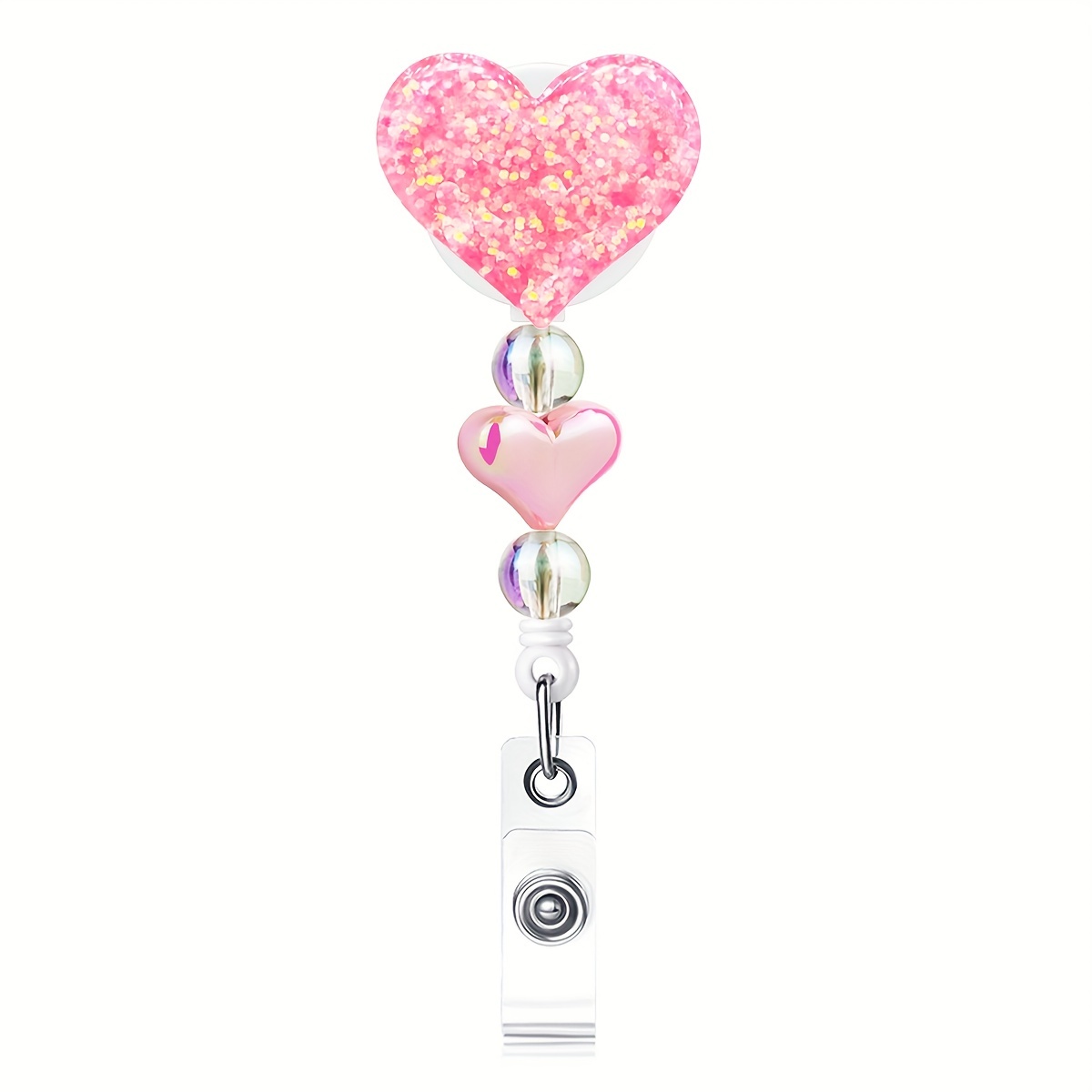 Love Heart Beaded Badge Holder Badge Reel Retractable Belt - Temu