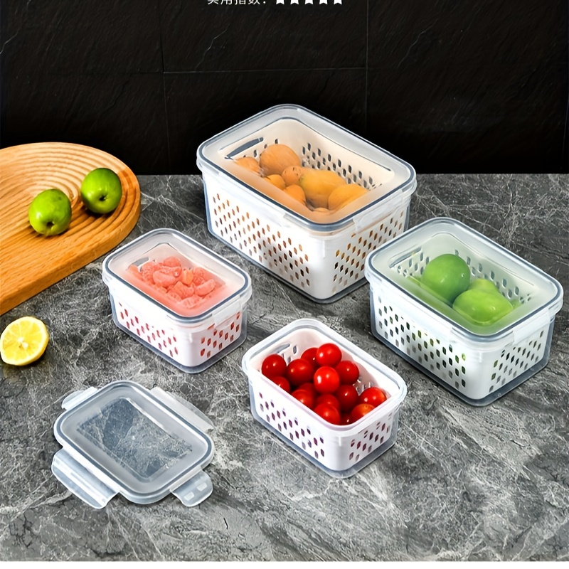 Refrigerator Storage Box, Food Vegetable Fruit Storage Box, Fridge Organizer,  Drain Basket, Meat Onion Ginger Clear Crisper, Kitchen Supplies - Temu