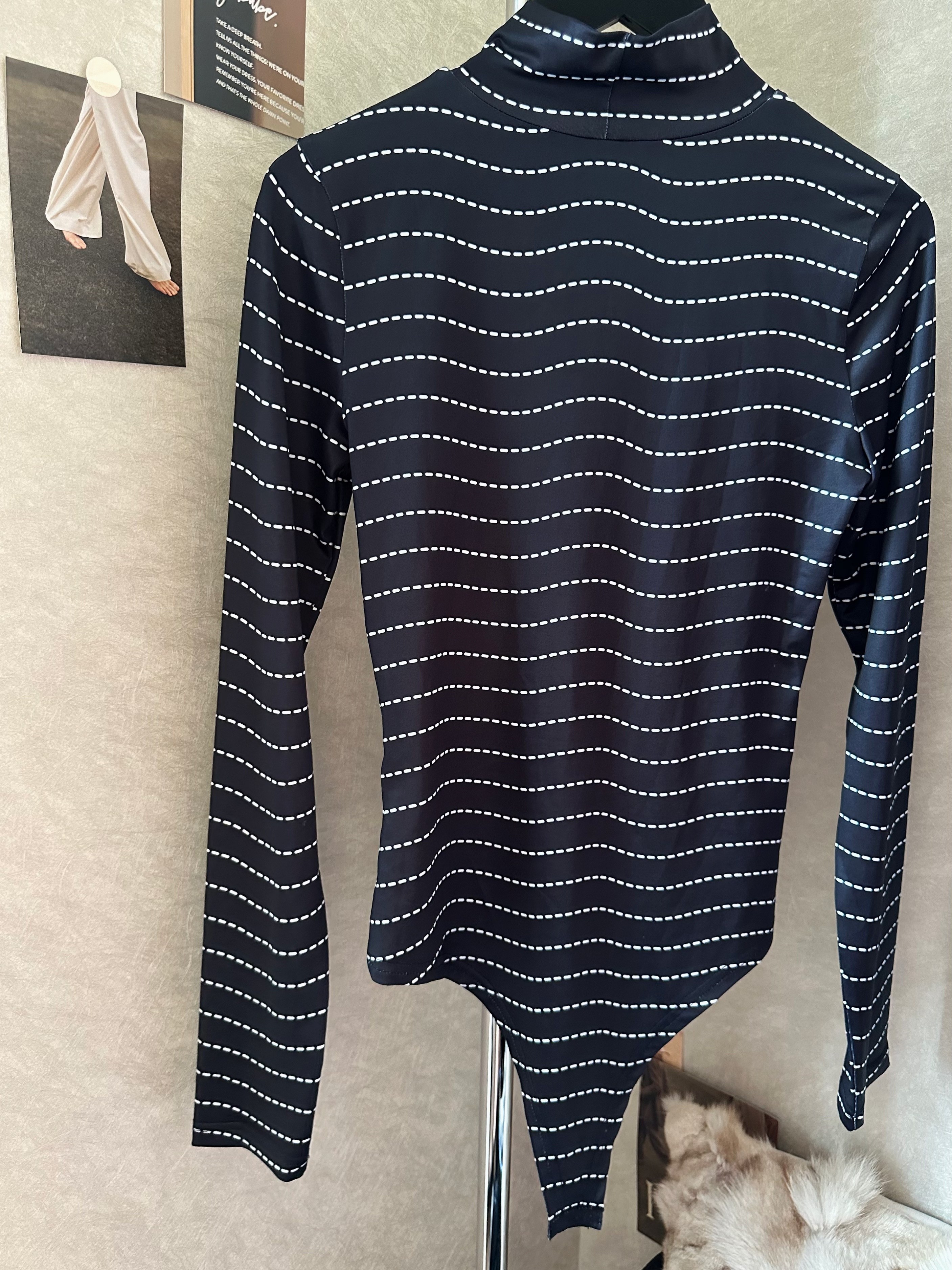 Striped Print Mock Neck Bodysuit, Sexy Long Sleeve * Bodysuit, Women's  Clothing