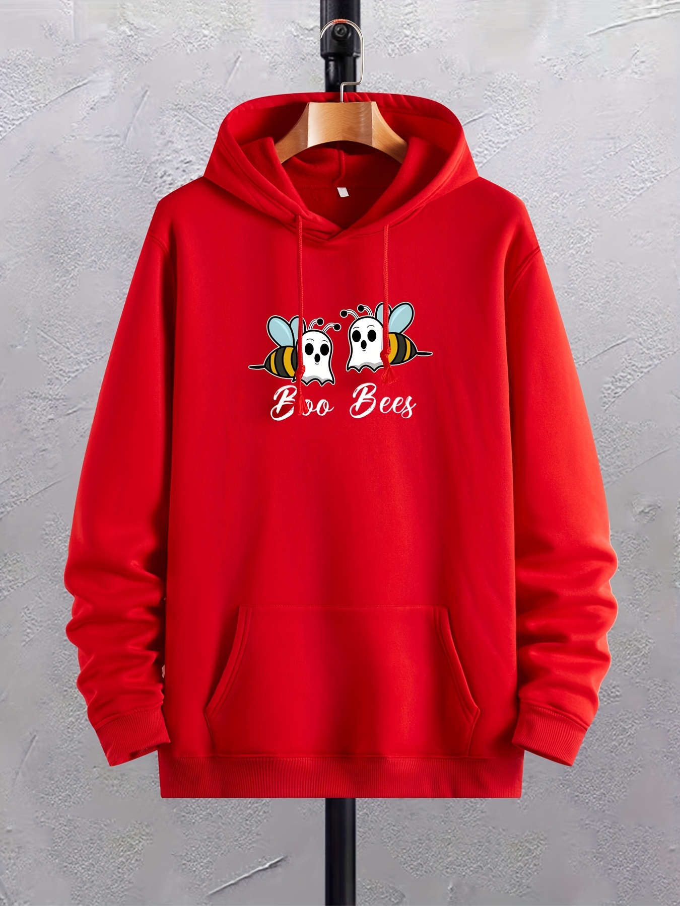 Bee & Slogan Graphic Kangaroo Pocket Drawstring Thermal Lined