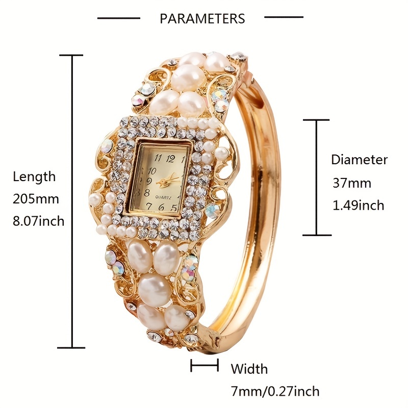 baroque square pointer quartz bracelet watch faux pearl rhinestone party dress bangle watch for daily life travel vacation details 3