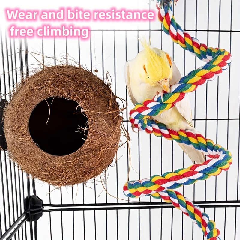 

1pc Bird Spiral Rope Habitat, Parrot Rope Spiral Ladder, Colored Rope, Bird Climbing Bars, Cage Accessories, Parrot Swing Toys With Bells (bell Color Random)