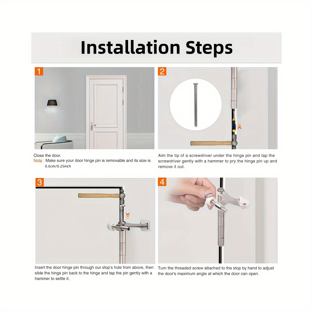 KOVOSCH 2 Pack Hinge Pin Door Stopper Brushed Satin Nickel - Adjustable  Heavy Duty Hinge Pin Door Stop with White Rubber Bumper Tips
