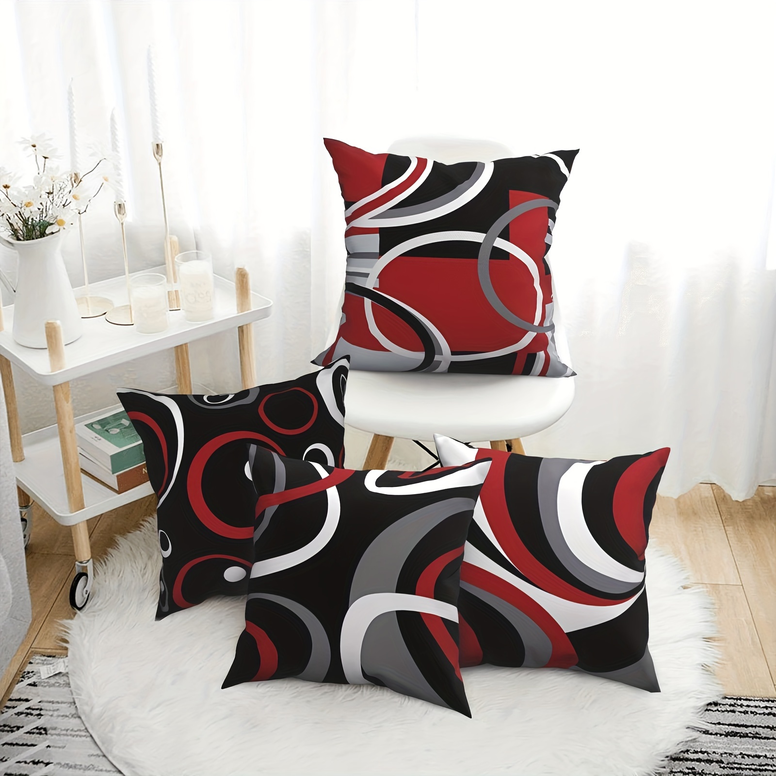 short plush red black throw pillow covers 18x18 gray modern Temu