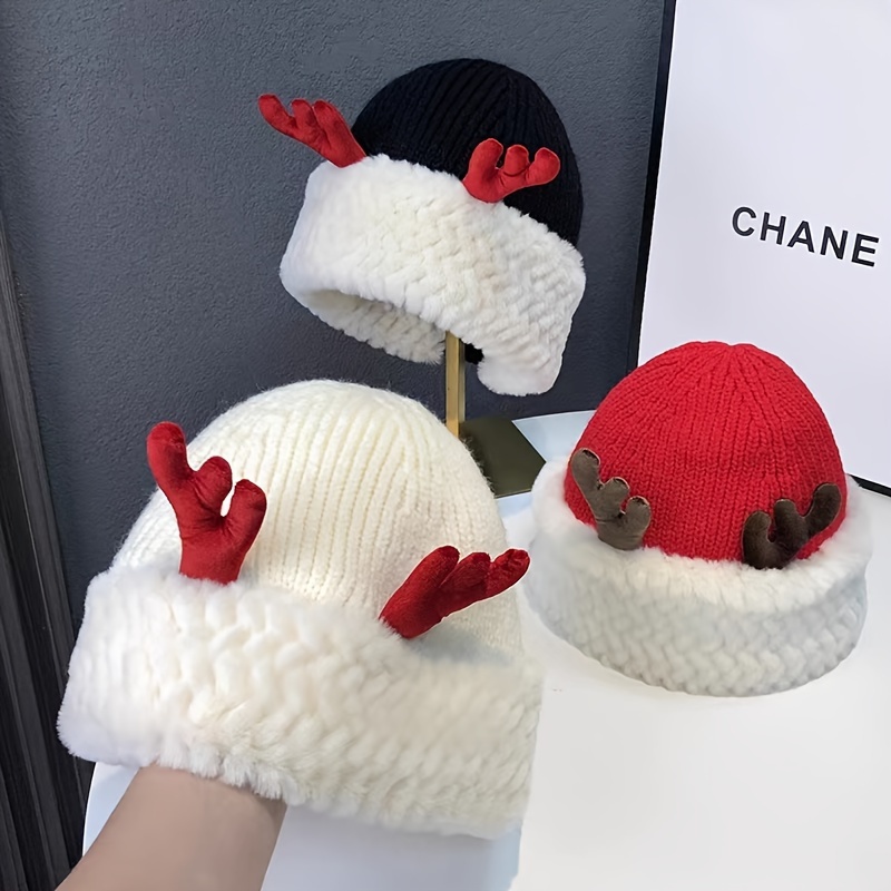 Chapeau de Noël Crochet Bébé Fille Bonnet Santa Tricot Chaud Chapeau  Slouchy avec Pompon Moelleux pour les Enfants Enfants (Rouge) 