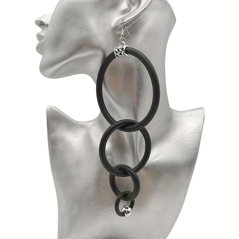 Boho Tribal Women's Long Drop Silicone Circle Pendant Earrings