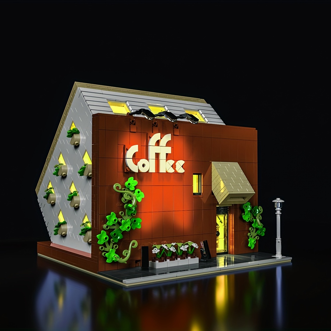 City Cafe Architecture Building Kit with LED Lights,3 Levels City Cafe  Model Building Blocks Toy,for 12+Age Teen,Adult（1443 Pieces）