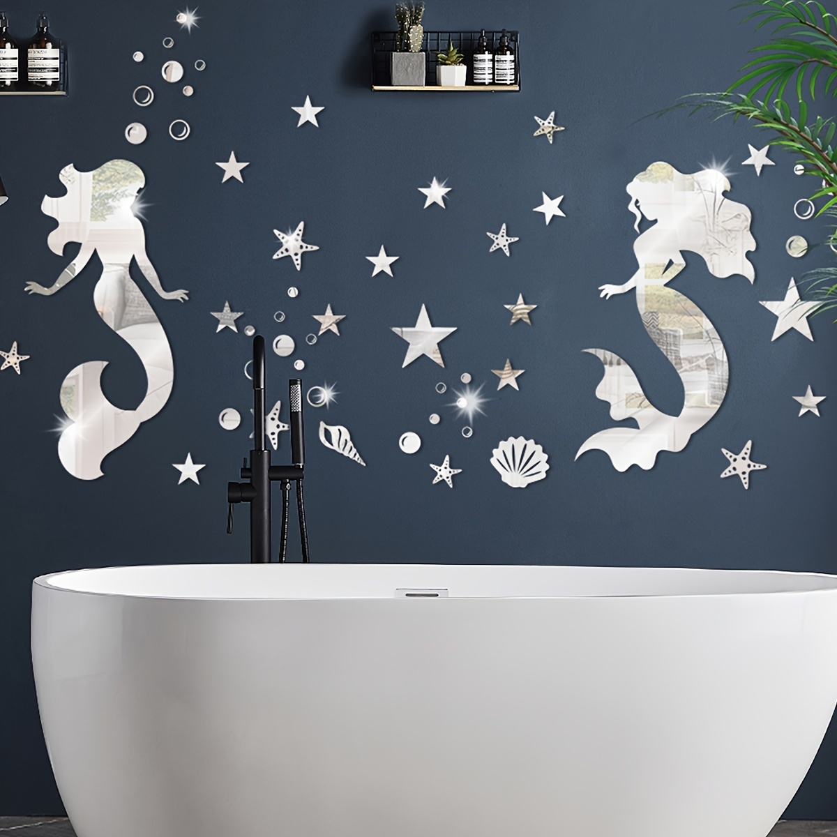 Bathroom Ocean Mermaid Mirror Wall Sticker Ocean Mermaid - Temu Japan