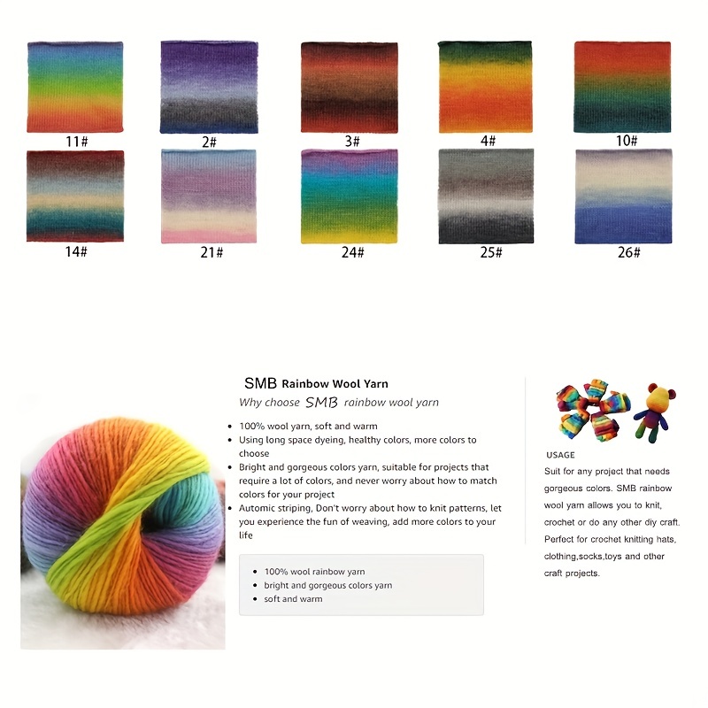 3pcs 5.29oz/3pcs High Quality 100% Wool Colored Yarn Hand Knitting Yarn  Crochet Yarn Crocheting For Scarf Shawl Sweater