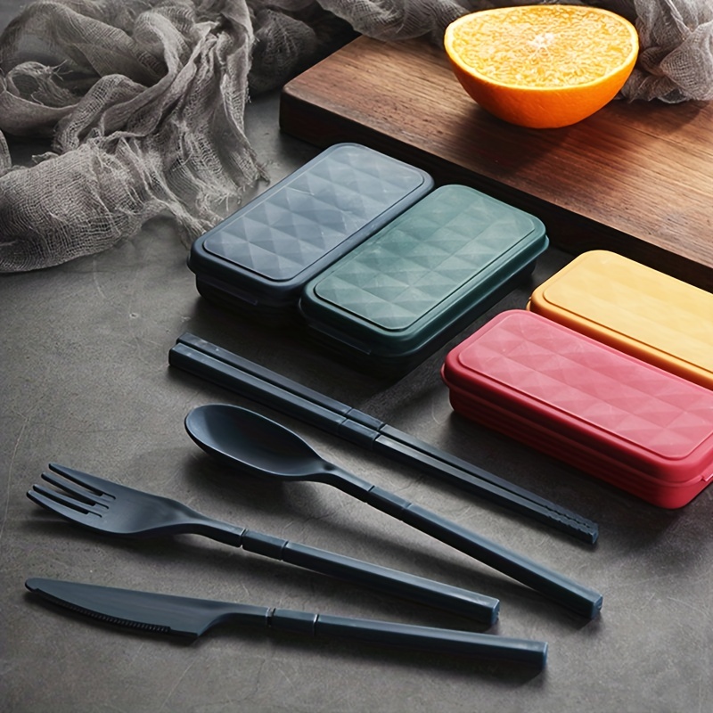 Reusable Utensils Set New Portable with Case Lunch Box Accessories  Chopsticks Knife Fork and Spoon Travel Tableware - AliExpress
