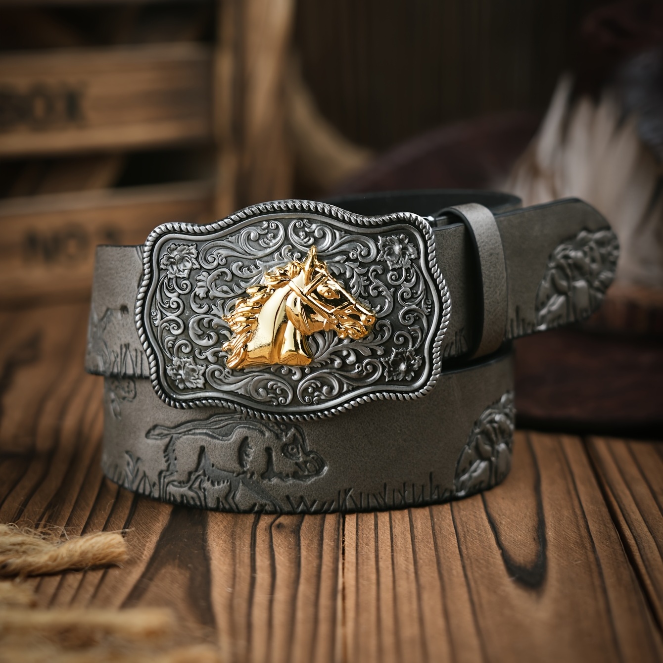 Fashion Mens Western Style Pu Leather Belt Horse Buckle - Temu Mexico