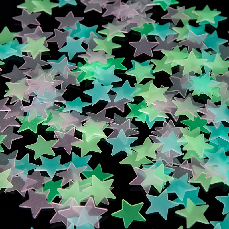 Estrellas 3D de plástico que brillan en la oscuridad, pegatinas  fluorescentes de pared, 100 piezas