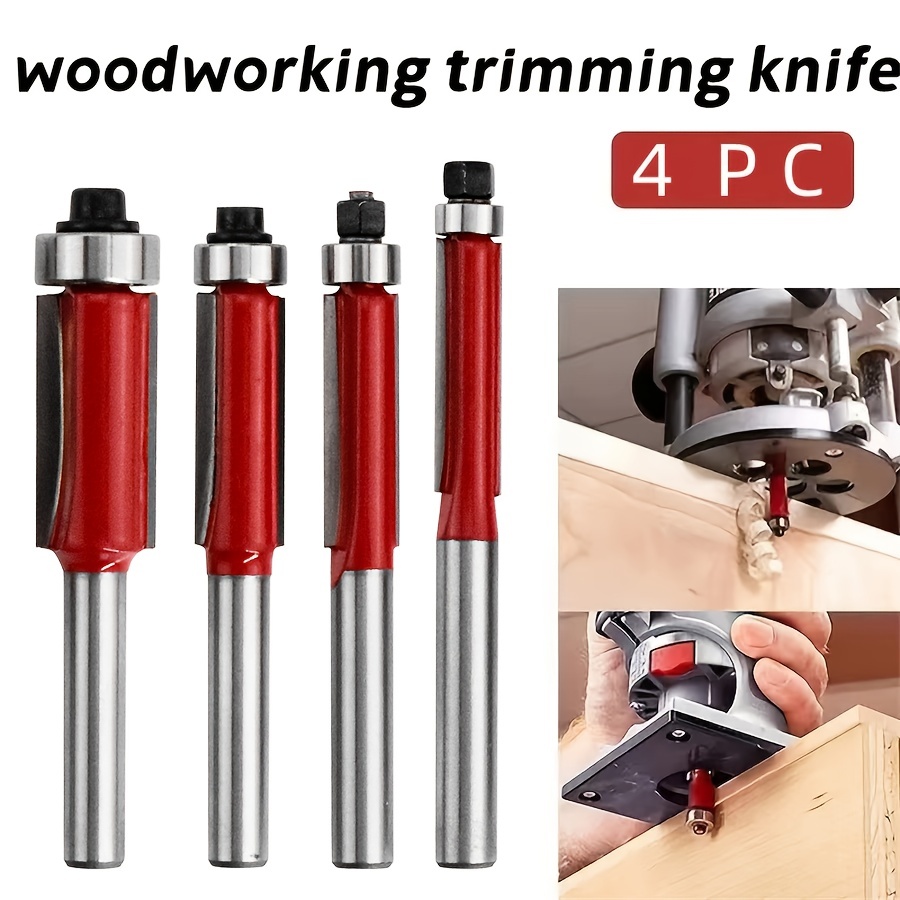 

4pcs Professional Flush Trim Router Bit Set - Woodworking Bearing Trimming Knives For Maximum Precision