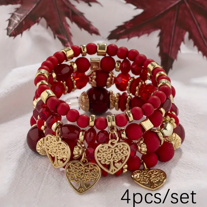 4pcs set bohemian multi layer glass bead handmade bracelet hollow heart multi layer tassel bracelet for men women details 1