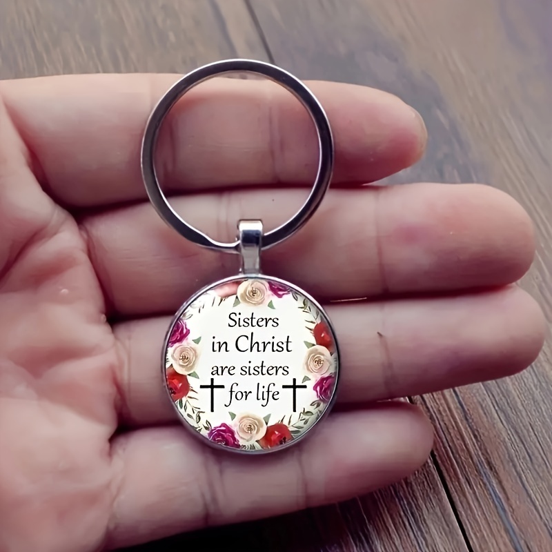 fashion jewelry accessories diy keychain sisters in christ round glass pendant keychain birthday graduation christmas holiday party gift boys and girls creative jewelry details 1
