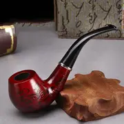 1pc solid wood carved curved pipe washable circular filter wooden pipe smoking pipe details 2