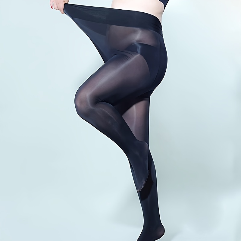 Plus Size Sexy Pantyhose, Women's Plus Sheer Seamless Oil Shiny Smoothing  Elastic Footed Tights for Music Festival