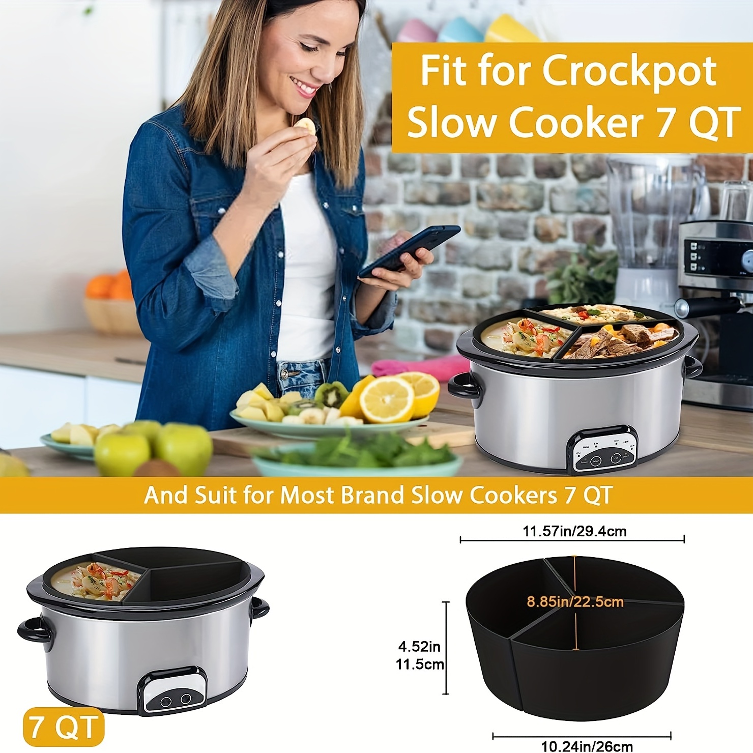 Slow Cooker Liner - Silicone Slow Cooker Liner for 6 QT & 7 QT Pot