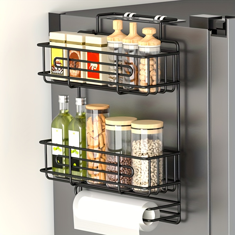 1 Kühlschrank Gewürzregal, 3/4 Schicht Hängeregal, für Küchenfolie Papierhandtuch Aufbewahrung, Kühlschrank Organizer, Kühlschrank Seiten Gewürzregal, Küchen Organizer und Aufbewahrung Gadgets