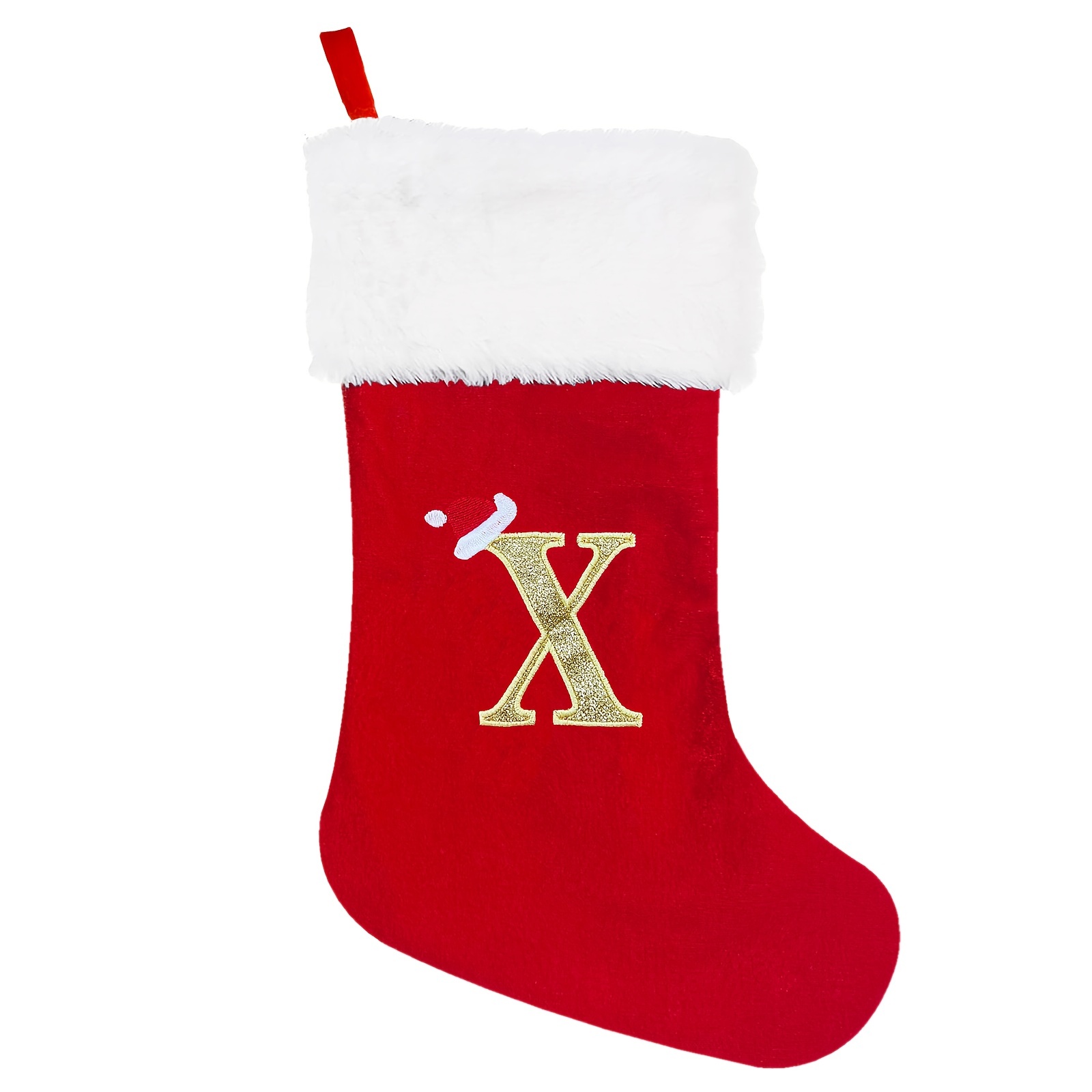 Initial Embroidered Christmas Stocking Red Velvet With White Super