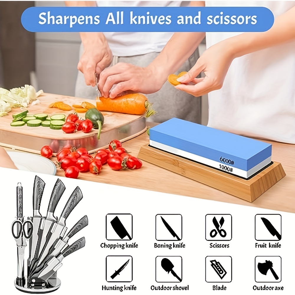Knife Sharpeners, Sharpening Stone Whetstone Set, 2 Side Grit 1000/6000,  Professional Whetstone Knife Sharpener, Knife Sharpening Stone Kit With  Bamboo Base, Flatting Stone, Angle Guide, Kitchen Accessaries, Tools On And  - Temu