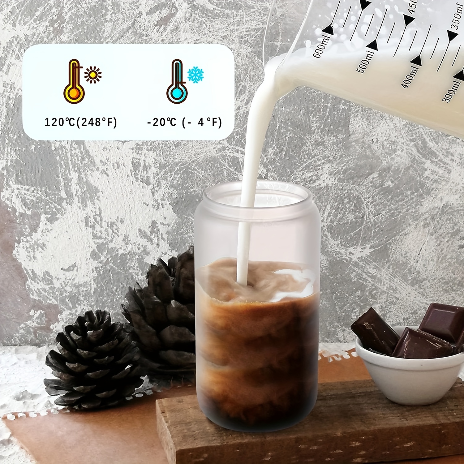 Reusable Boba Cup Set: Mason Jar Drinking Glasses With Bamboo Wood Lid,  Straw & Straw Brush - Perfect For Iced Coffee & Travel Tumbler! - Temu